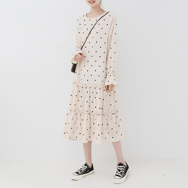spring new Korean version of the Japanese wave point small fresh long dress