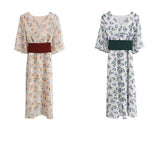 summer new Korean version of the fresh retro V-neck waist floral dress