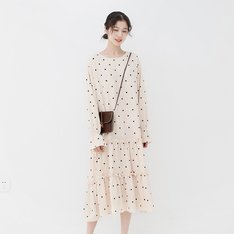 spring new Korean version of the Japanese wave point small fresh long dress