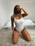 Sexy Red Backless High Leg Cut Women Swimwear One Piece Swimsuit Ribbed Padded Bather Bathing Suit