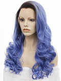 Ocean Blue Ombre Long Wavy Synthetic Lace Front Wig - FashionLoveHunter