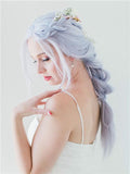 Pastel Light Silver Blue Lilac Long Synthetic Lace Front Wig - FashionLoveHunter