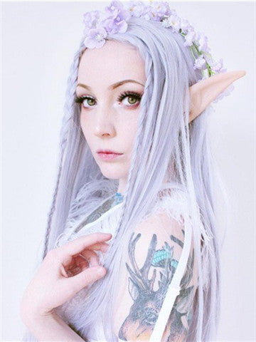 Pastel Light Silver Blue Lilac Long Synthetic Lace Front Wig - FashionLoveHunter