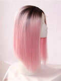 Peach Blossom Pink Bob Synthetic Lace Front Wig - FashionLoveHunter