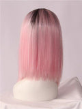 Peach Blossom Pink Bob Synthetic Lace Front Wig - FashionLoveHunter