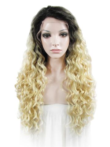 Platinum Blonde #1B/613 Ombre Curly Synthetic Lace Front Wig - FashionLoveHunter