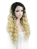 Platinum Blonde #1B/613 Ombre Curly Synthetic Lace Front Wig - FashionLoveHunter