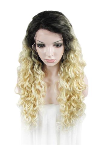 Platinum Blonde #1B/613 Ombre Curly Synthetic Lace Front Wig - FashionLoveHunter