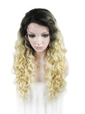 Platinum Blonde #1B/613 Ombre Curly Synthetic Lace Front Wig - FashionLoveHunter