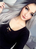 Popular Black Roots Grey Ombre Long Synthetic Lace Front Wig - FashionLoveHunter