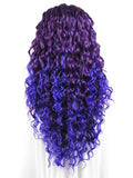 Delphinium Purple Blue Ombre Curly Synthetic Lace Front Wig - FashionLoveHunter