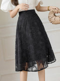 Ladies Elegant A-line Fashion Korean Style All-match High Waist Knee Length Women Party Long Skirt