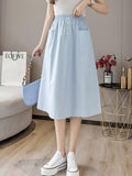 Women Summer Casual Skirts Korean Style Solid Color All-match High Waist Ladies Elegant A-line Skirt