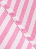 Pink and White Stripes Ruched Front High Waist Cotton Dresses Halter Neck Women Birthday Party Rockabilly Vintage Dress