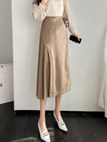 Office Lady Elegant A-line Skirts Spring Korean Style All-match High Waist Women Casual Long Skirt