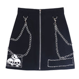 E-girl Gothic Skull Mini Black Skirt Women Punk Y2K Aesthetic High Waist A-Line Short Skirts 90s Vintage Harajuku Streetwear