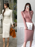 New Knitted Turtleneck Long Sleeve Slim Mid-length Over-the-knee Dress