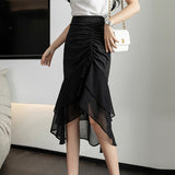 Women Black Korean Style All-match High Waist Ladies Elegant Slim Party Mermaid Skirts