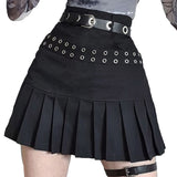 2022 Pleated Girls Gothic Skirts Summer Harajuku Punk Style Emo Alt Solid Mini Skater Women Asymmetrical High Waist Black Skirts