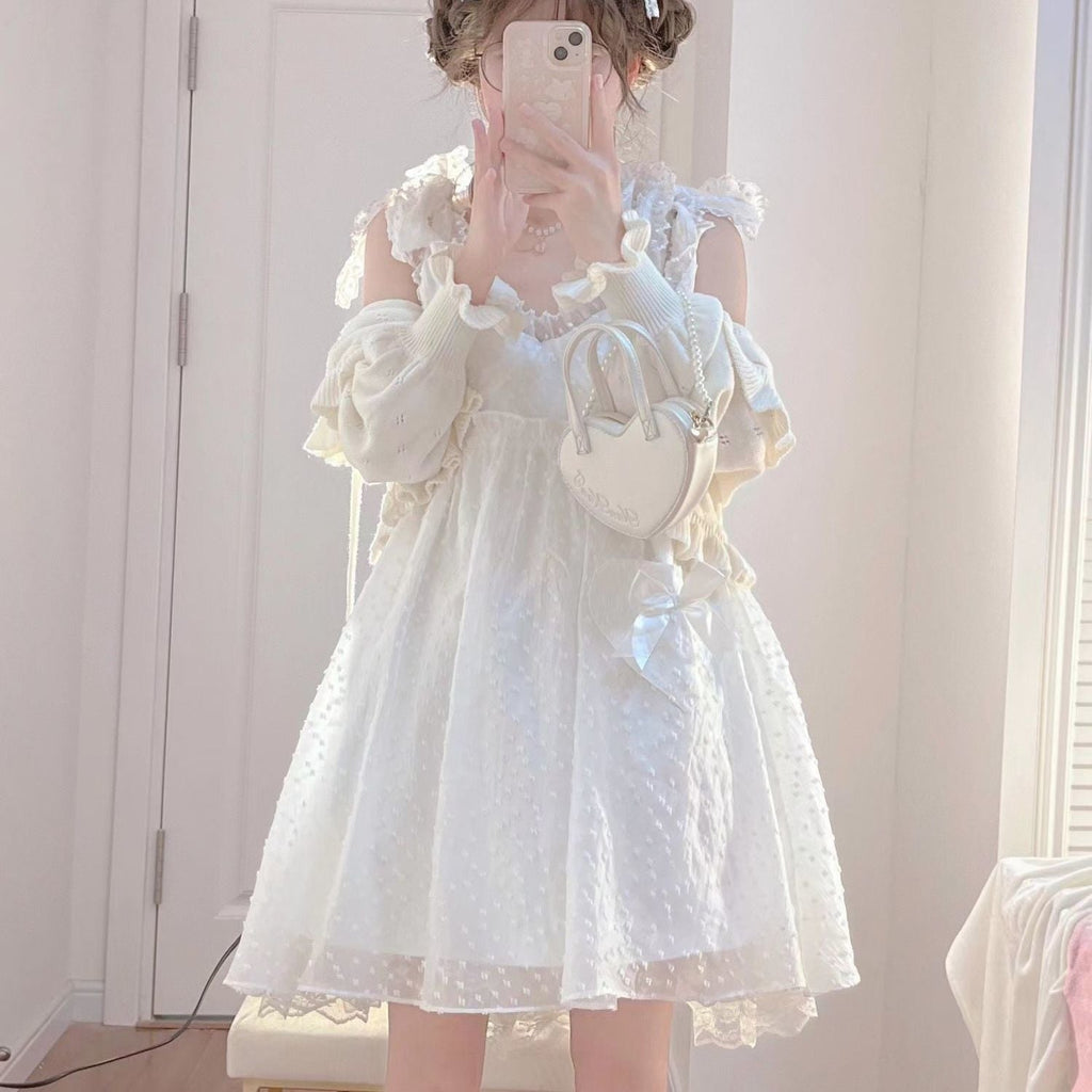 Summer White Sweet Strap Fairy Bandage Sexy Mini Chic High Street LaceLolita Dress