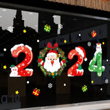 2024 Merry Christmas Window Sticker Snowflake Santa Claus Elk Xmas Wall Sticker Decorations New Year Gift