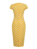 Polka Dot High Waist Elegant Bodycon Pencil Dresses for Women Cap Sleeve Summer Midi Cotton Dress