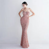 Pink Sequin Backless Dress Sexy Bar Long Party Evening Dresses Luxury Velvet Stretch Off Shoulder Cocktail Prom Dress