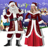 Christmas Santa Claus Costumes Set Xmas Costumes for Couples Men Women Adult Deluxe Velvet Christmas Party Cosplay Suit