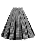 Green Houndstooth Plaid Vintage Pleated Skirts for Women Autumn Winter Elegant Knee Length Rockabilly Skirt