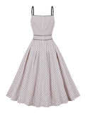 Bow Front High Waist Pleated Dress Summer Vacation Women Spaghetti Strap Fit and Flare Vintage Polka Dot Dresses