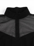 Stand Collar Mesh Elegant Halloween Costumes for Women Vintage Long Sleeve Autumn Black Swing Dresses Party