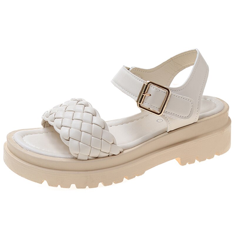 Summer Buckle Strap Woven Sandals Women Open Toe Thick Bottom Sandals Non Slip Platform Shoes