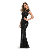 Elegant Black Sequins Dress Backless Beads Long Evening Party Dress