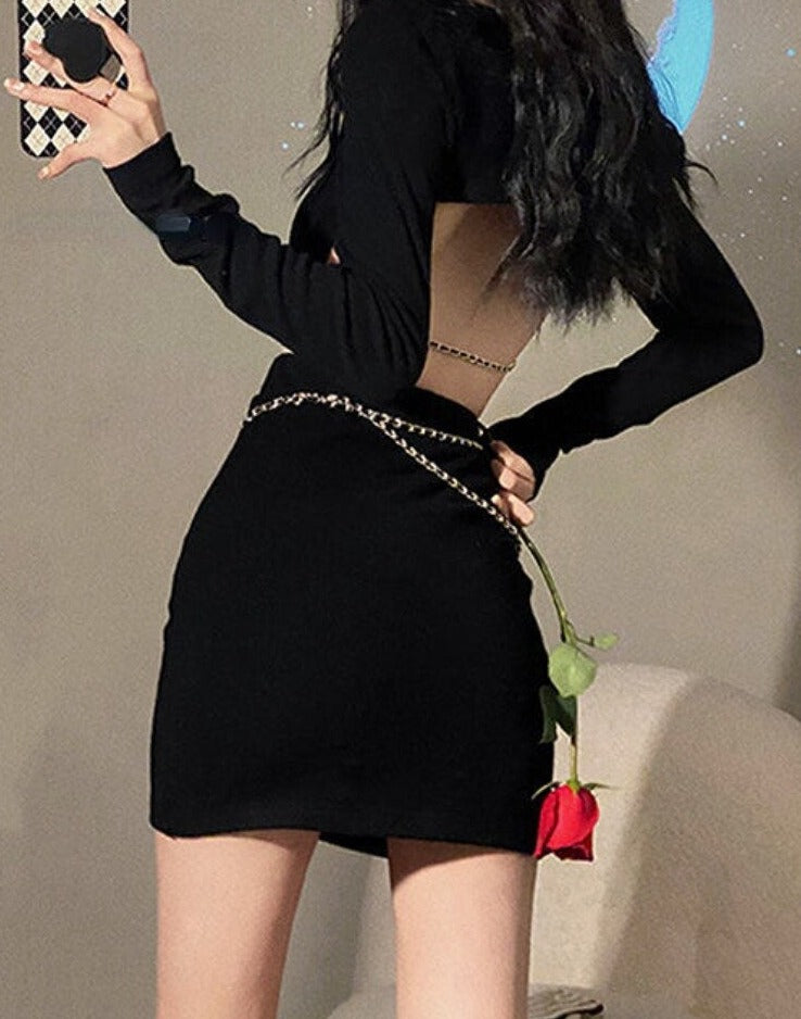 Summer Backless Wrap Sexy Mini Hollow Out Hang Neck Chic Elastic Skinny Fit Party Dresses
