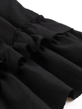 Vintage Frilled Trim Shirred High Waist Black Tank Dresses Summer Outfits for Women Ruffles Hem Pleated Long Dress
