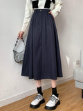 Women Casual Skirts Fashion Korean Style Plain Color Loose High Waist Ladies Elegant A-line Long Skirt