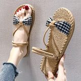 Linen Platform Summer Slippers Women Bow Open Toe Non Slip Beach Woman Thick Bottom Gladiator Sandals