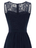 Evening Gowns for Women Elegant Party Lace and Chiffon Pleated Maxi Dress O-Neck Sleeveless Vintage Dresses