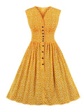 Single Breasted Little Flower High Waist Vintage Pinup Dress Elegant for Women Floral Pleated Summer Dresses