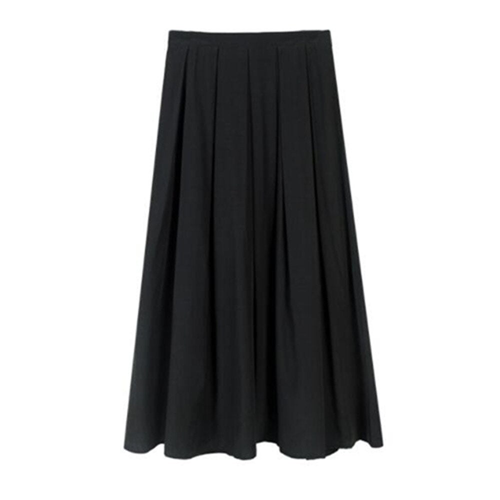 Women Long Spring Summer Solid High Waist A-Line Large Swing Casual Loose Skirt