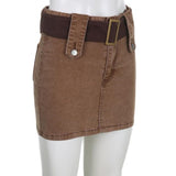 Harajuku Vintage Denim Skirt Y2K Korean Brown High Waist Retro Jeans Hip Hop Streetwear Mini Skirt