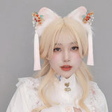 Spring Summer Fox Ear Shape Hair Hoop with Tassel Flower Decors Hair Holder Cosplay Party Headwear for Teenagers Adult