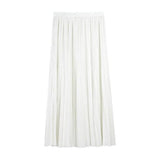 New Women Spring Autumn High Waist Solid Pleated Skirt Half Length Elastic Maxi Long Skirts