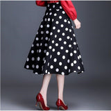 Pleated Women Summer Midi High Waist Skirt Vintage Polka Dot Office Wear A Line Skirt