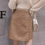 Women High Waist Mini Skirts Spring Korean Style Single-breasted All-match Ladies Elegant Short Skirt