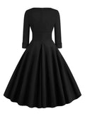Sexy V-Neck High Waist Long Sleeve Autumn Winter Clothes Women Vintage Dress Cotton Elegant 50s Pinup Swing Dresses