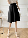 High Waist Women A-line Spring Korean Style Plain Color All-match Knee Length Ladies Elegant Casual Skirt