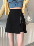 Women Black Fashion Korean Style Streetwear All-match High Waist Ladies A-line Short Skirt