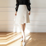 Ladies Elegant A-line Spring Office Style All-match High Waist Women Knee-length Casual Skirt