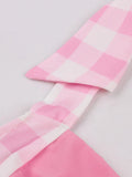 Sexy Pink Dresses for Women Halter Backless Bow Front Plaid Patchwork Prom Party Birthday Dress Midi Vintage